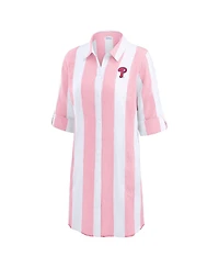 Tommy Bahama Women's Pink Philadelphia Phillies Rugby Beach Boyfriend Full-Button Top
