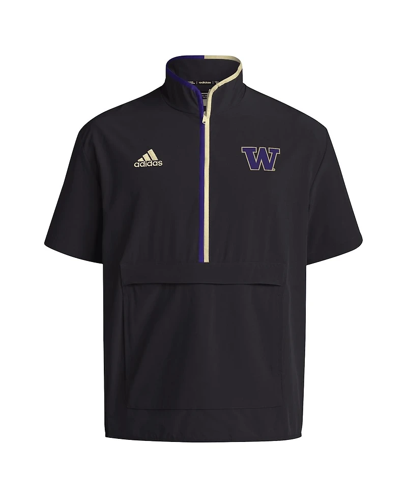Adidas Men's Black Washington Huskies 2024 Coaches Sideline Half-Zip Short Sleeve Jacket