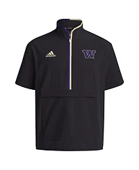 Adidas Men's Black Washington Huskies 2024 Coaches Sideline Half-Zip Short Sleeve Jacket