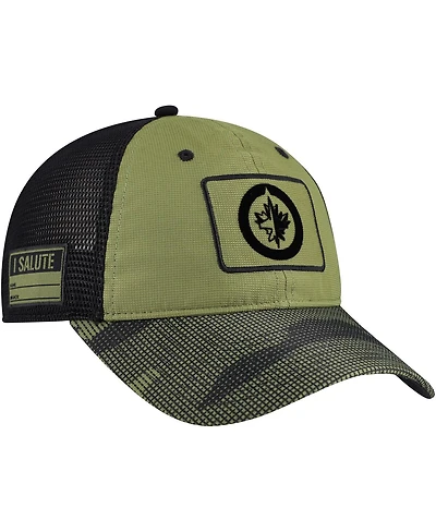 Fanatics Men's Olive Winnipeg Jets Military Appreciation Trucker Adjustable Hat