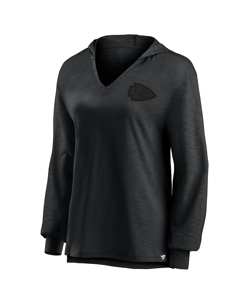 Fanatics Women's Kansas City Chiefs Blackout Slub Hoodie V-Neck Long Sleeve Sweatshirt