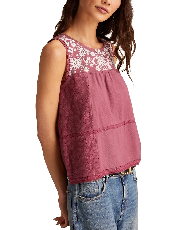 Lucky Brand Women's Lace-Trim Embroidered Cotton Sleeveless Top