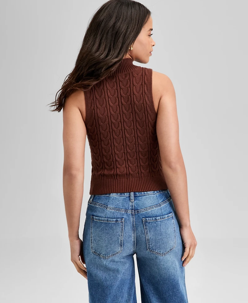 And Now This Women's Mock-Neck Cable-Knit Sweater Tank Top, Exclusively at Macy's