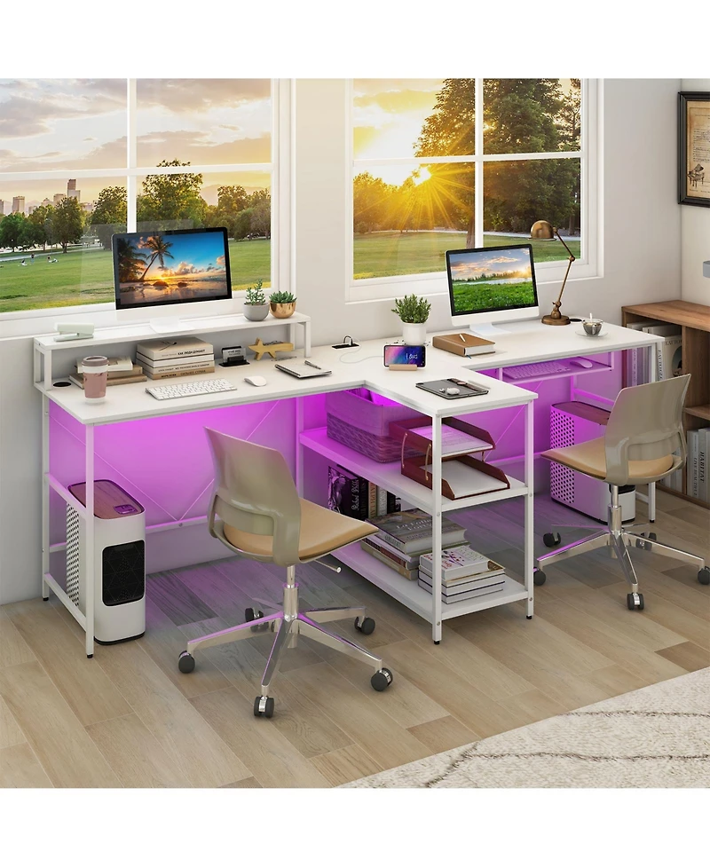 2-Person Reversible Computer Desk Long Office Desk with Led Lights