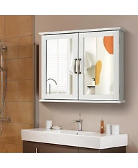 2-Tier Bathroom Wall-Mounted Mirror Storage Cabinet with Handles
