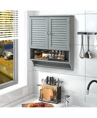 2-Doors Bathroom Wall-Mounted Medicine Cabinet with Towel Bar