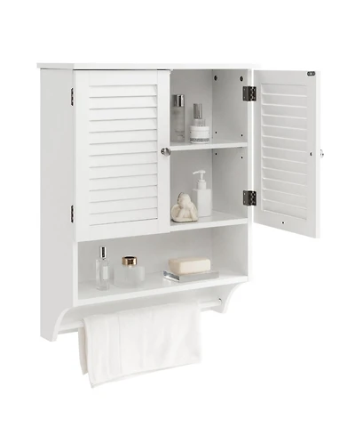 2-Doors Bathroom Wall-Mounted Medicine Cabinet with Towel Bar