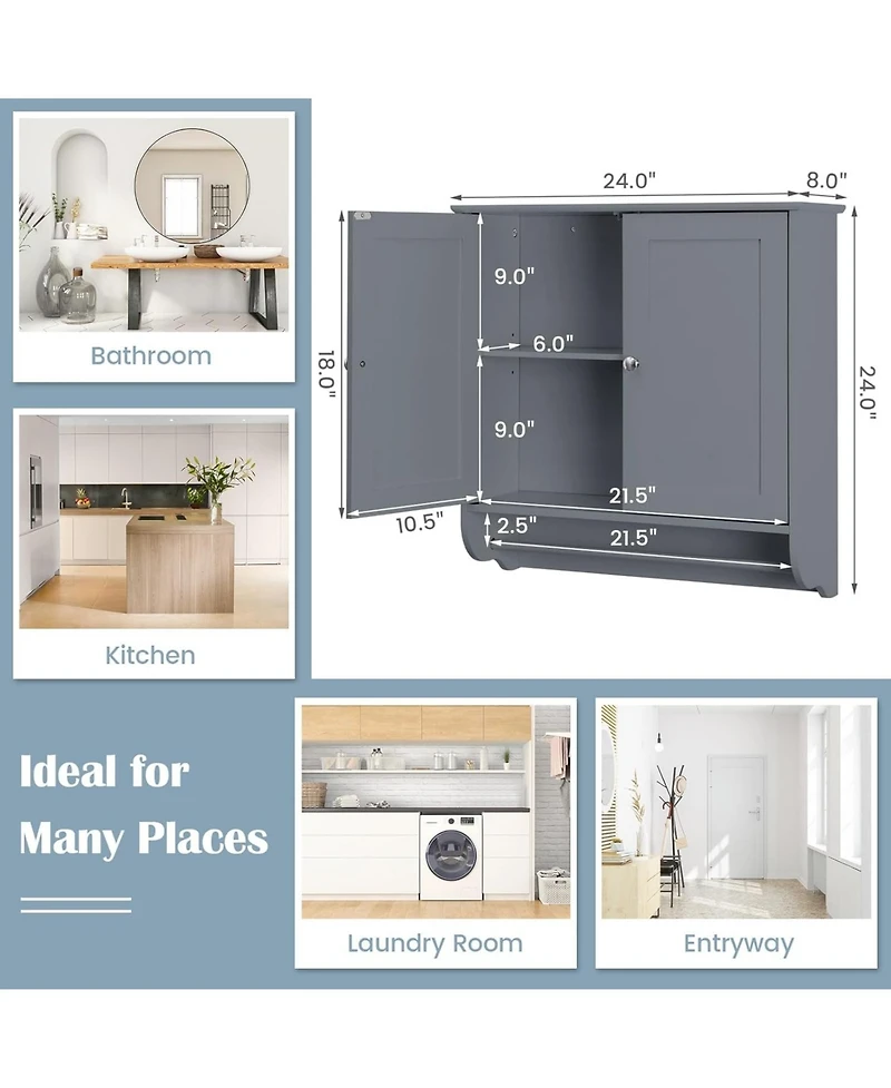 Wall Mounted Bathroom Storage Medicine Cabinet with Towel Bar