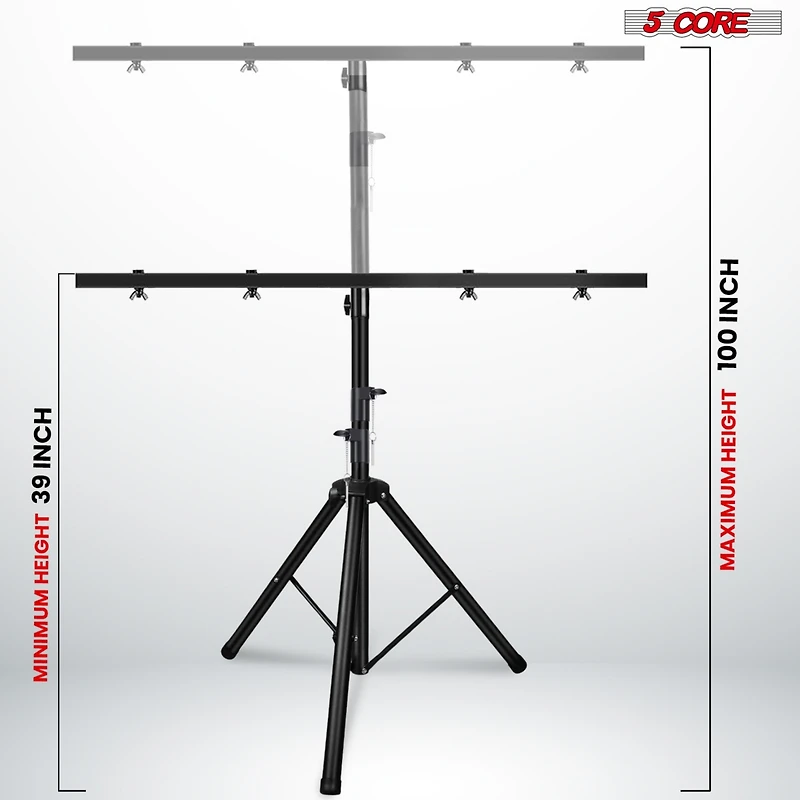5 Core Dj Light Stand Height Adjustable 39-100" Heavy Duty Tripod Stage Lights Stands w Light T Bar - Ls 100