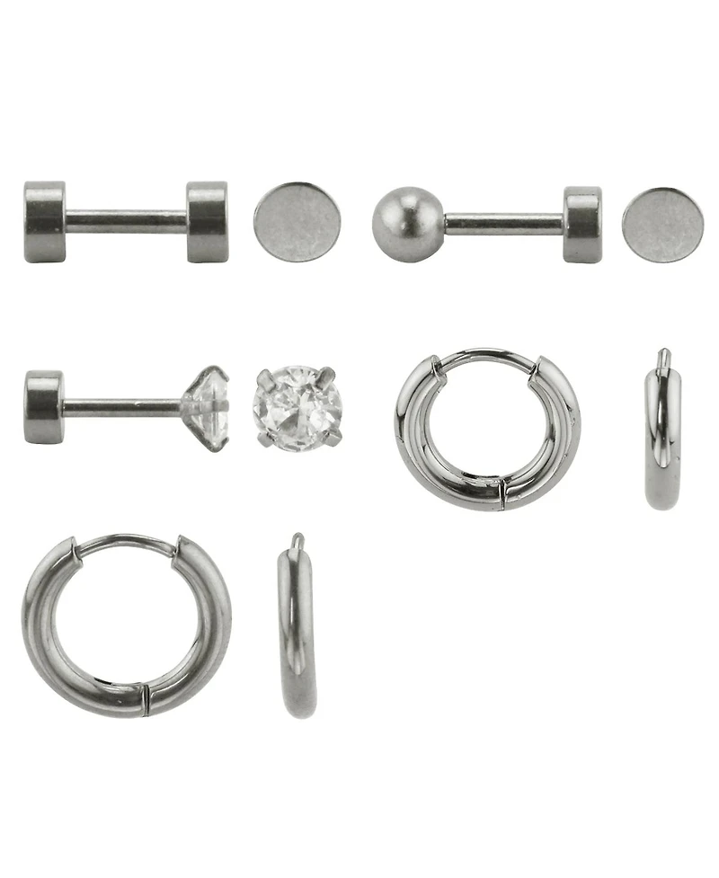 Set of 5 Stainless Steel Earrings: Hoops and Studs