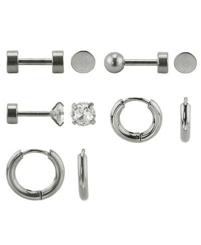 Set of 5 Stainless Steel Earrings: Hoops and Studs