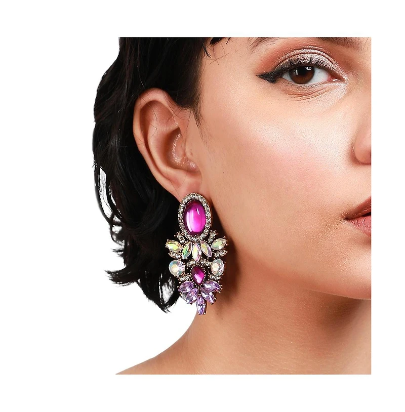 Sohi Shimmering Rhinestone Statement Dangling Drop Earrings
