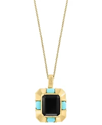 Effy Onyx (12x10mm) & Turquoise (3x5mm) Pendant Necklace in 14k Gold-Plated Silver, 17" + 1" extender