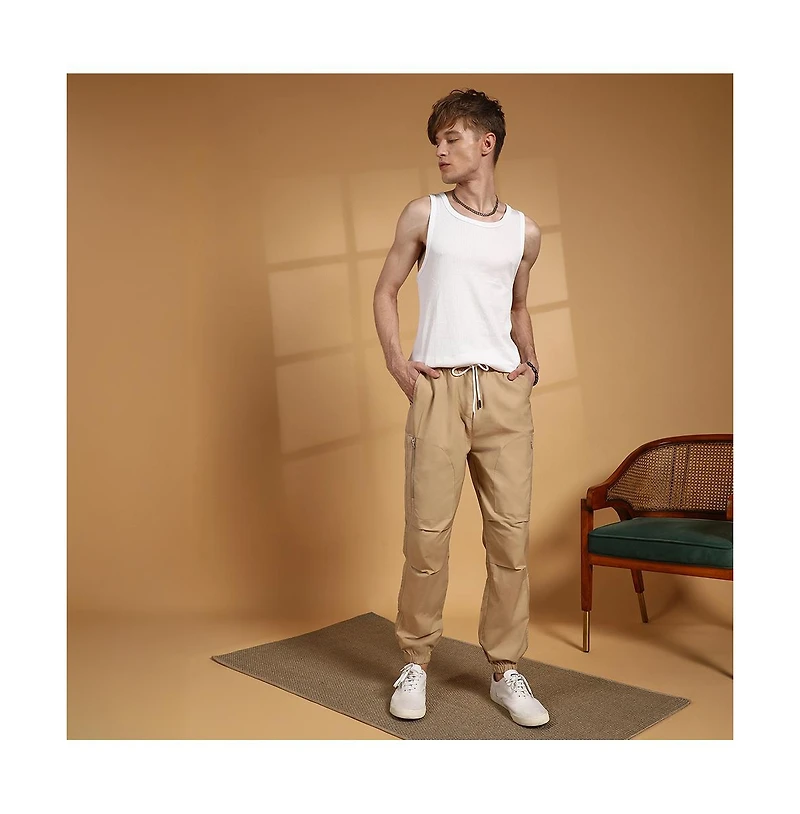 Campus Sutra Men's Khaki Brown Parachute Utility Trousers