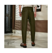 Campus Sutra Men's Juniper Green Striped Tailored Trousers