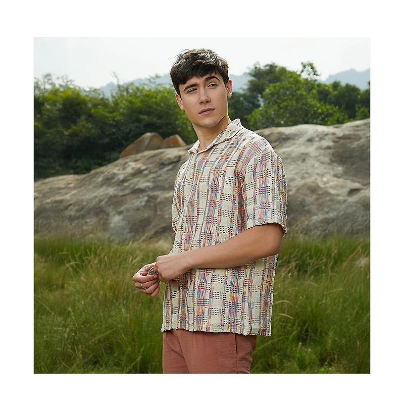 Campus Sutra Men's Off-White Prism Oversized Polo T-Shirt