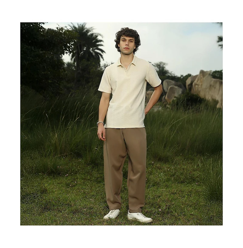 Campus Sutra Men's Banana Yellow Flatten-Ruched Polo T-Shirt