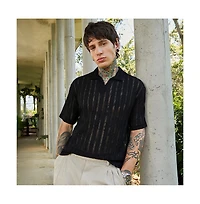 Campus Sutra Men's Onyx Black Duo-Striped Relaxed Polo T-Shirt