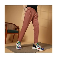 Campus Sutra Men's Terracotta Brown Crinkled Tailored Trousers