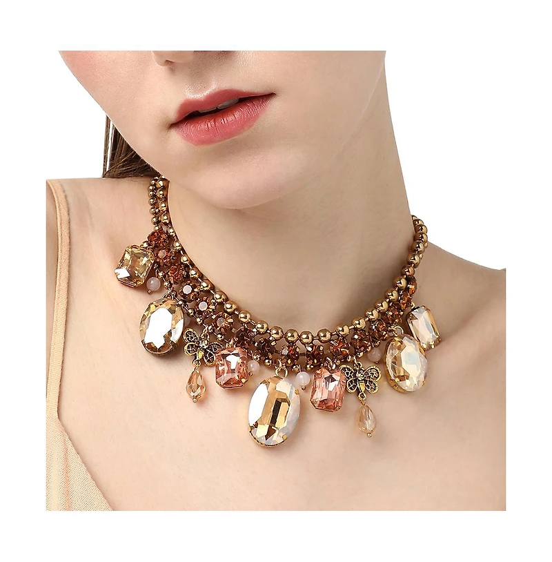 Sohi Gold-Plated Crystal Statement Necklace