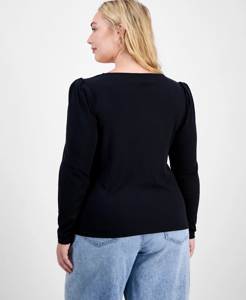 On 34th Trendy Plus Long-Sleeve Square-Neck Top, Exclusively at Macy's
