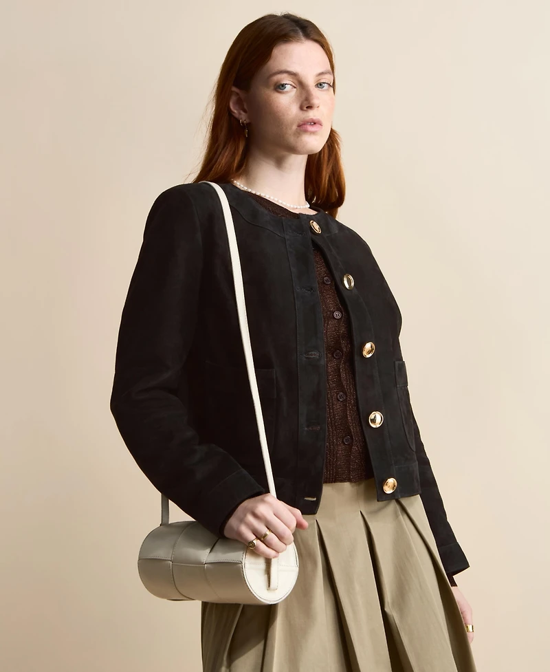 Women's Woven Leather Barrel Bag