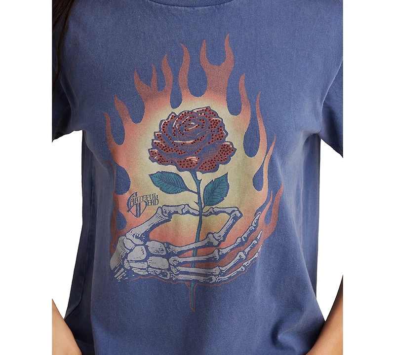 Lucky Brand Women's Grateful Dead Rose Boyfriend Crewneck T-Shirt