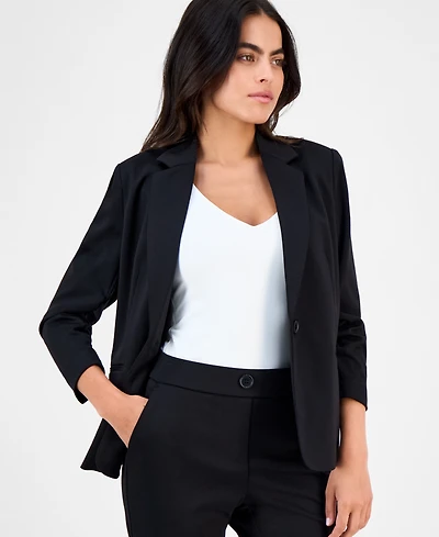 Ak Anne Klein Petite Notch-Collar Ruched-Sleeve Blazer