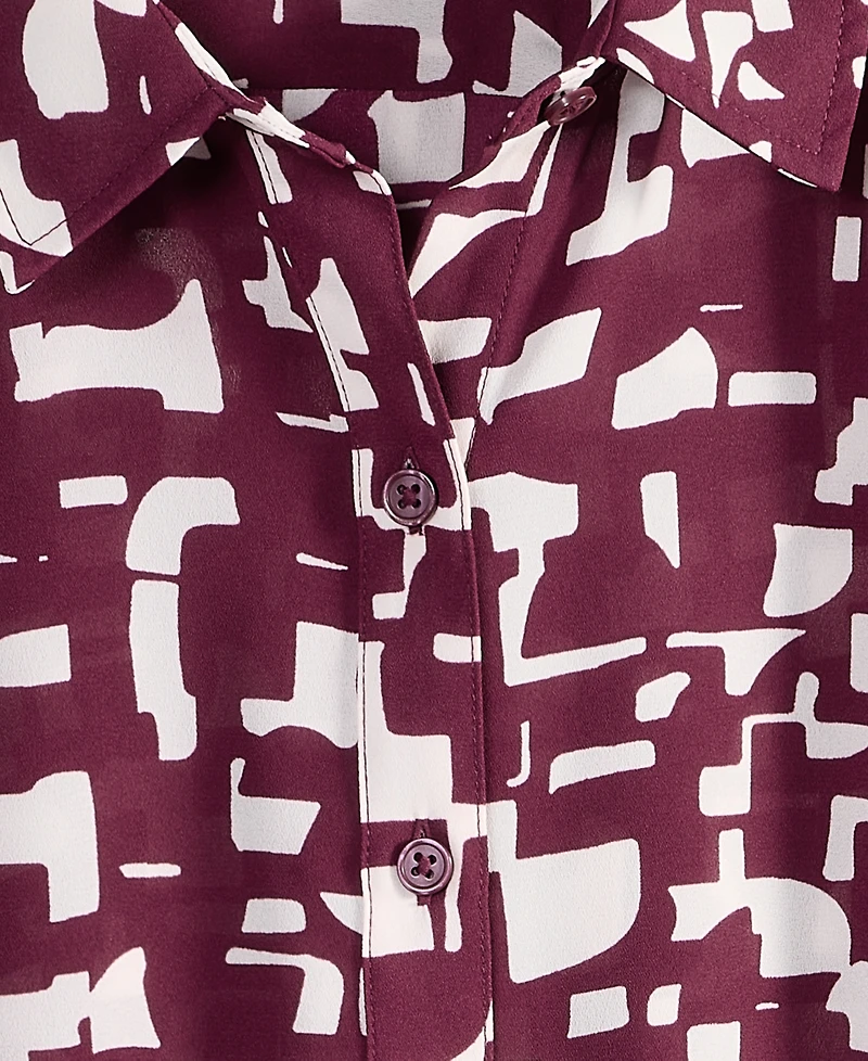 On 34th Women's Printed Silky Button-Front Shirt, Exclusively at Macy's