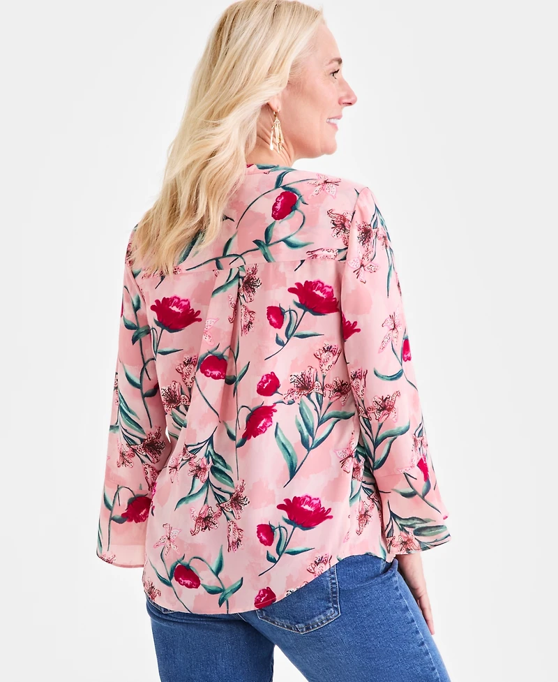 Style & Co Petite Pleated Floral-Print Top, Exclusively at Macy's