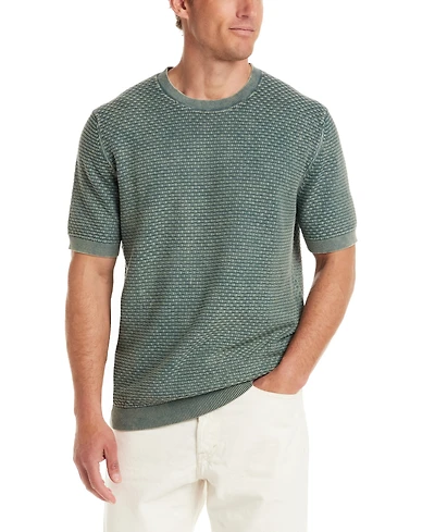 Weatherproof Vintage Men's Short Sleeve Woven Crewneck Sweater