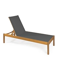 Jonathan Y Mallorca Modern Classic Foldable Adjustable Wood Chaise Outdoor Lounge Chair with Cushion & Wheels
