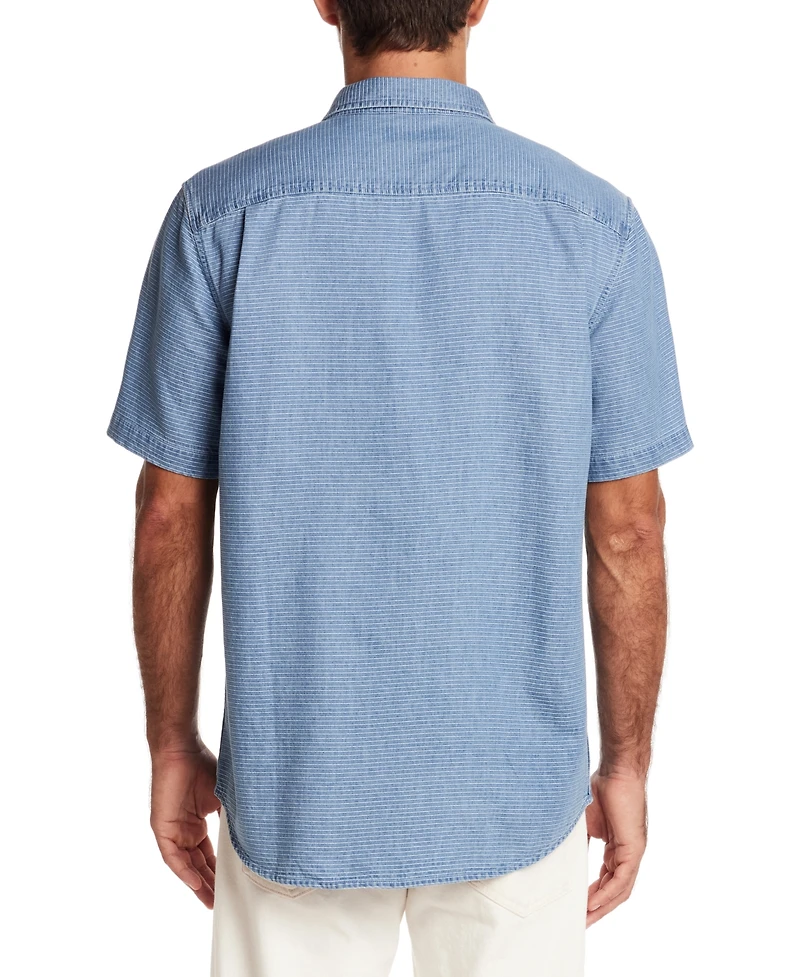 Weatherproof Vintage Men's Short Sleeve Striped Denim Button-Front Shirt