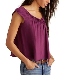 Lucky Brand Women's Cotton Smocked Tie-Neck Sleeveless Top