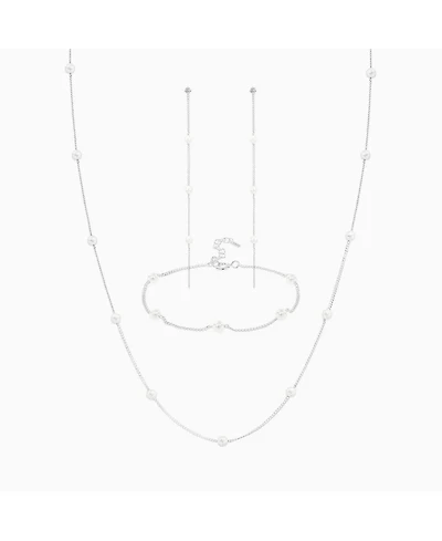 Sterling Silver Infinite Cultured Pearl Bracelet, Necklace & Drop Earrings Set