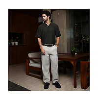 Campus Sutra Men's Midnight Black Bohomian Oversized Polo T-Shirt