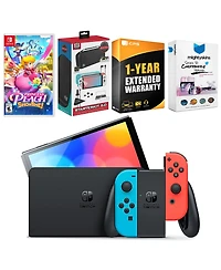 Nintendo Switch Neon Red & Blue Oled Console with Princess Peach: Showtime! Edition, Surge Accessory Gaming Kit