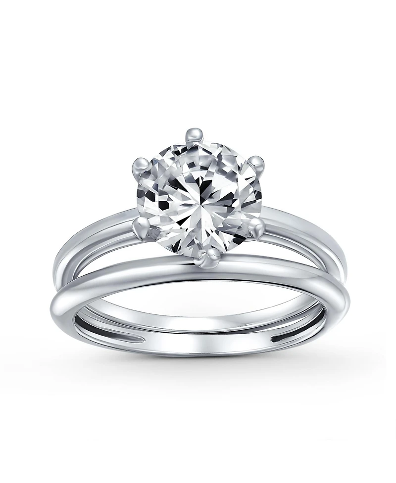 Bling Jewelry Traditional Etoile 3CTW Round Solitaire 6 Prong Cz Promise Band Ring Set Sterling Silver