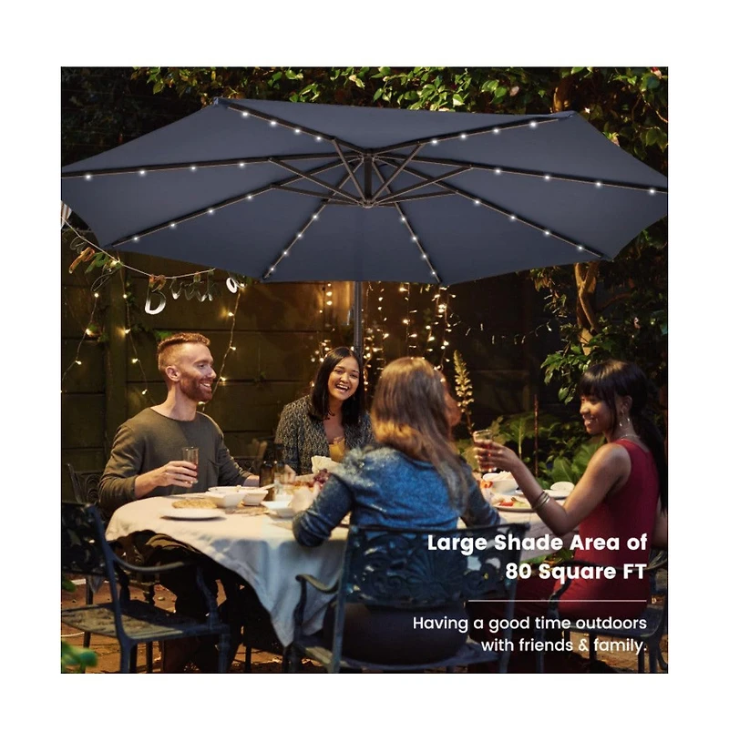 10 Feet Cantilever Umbrella with 32 Led Lights and Solar Panel Batteries