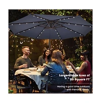 10 Feet Cantilever Umbrella with 32 Led Lights and Solar Panel Batteries