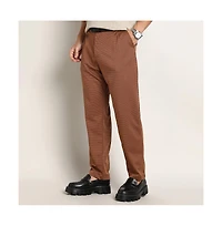 Campus Sutra Men's Russet Brown Micro-Check Chino Trousers