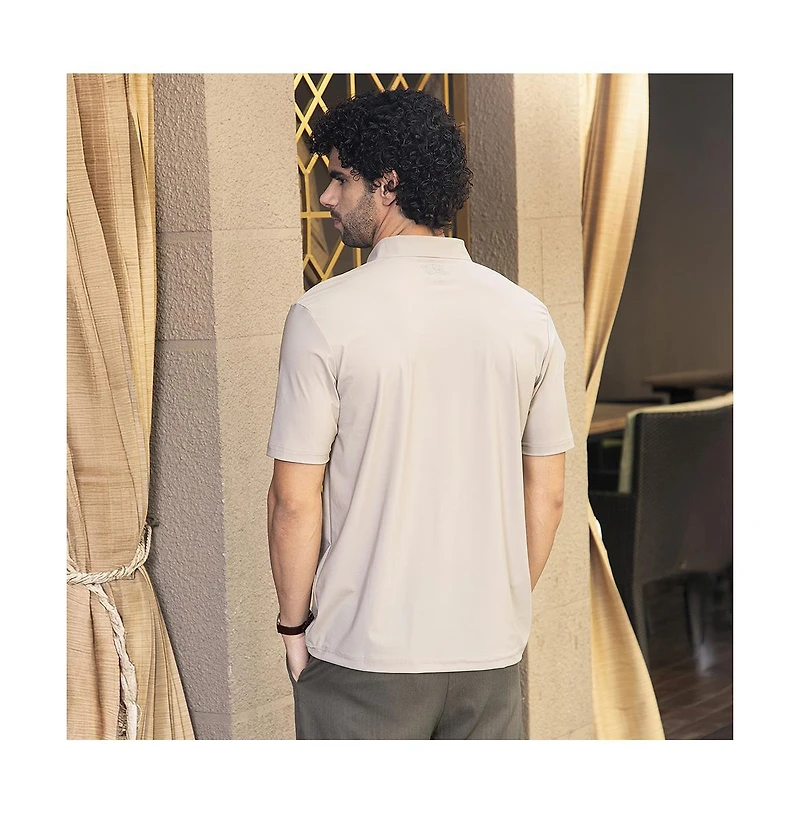 Campus Sutra Men's Sand Beige Seamless Waffle Polo T-Shirt