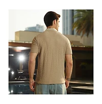 Campus Sutra Men's Ash Brown Crease-Tactile Cuban Polo T-Shirt