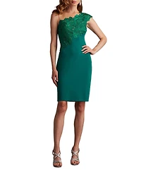 Tadashi Shoji Reya One-Shoulder Embroidered Illusion Dress