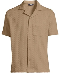 Lands' End Men's Short Sleeve Textured Cable Camp Collar Button Through Shirt