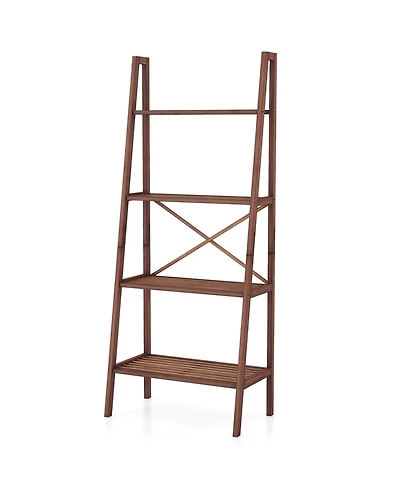 58 Inch 4-Tier Bamboo Ladder Bookshelf