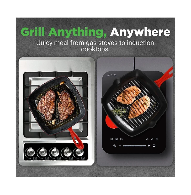 NutriChef 17.09” Heavy-Duty Cast Iron Square Skillet Grill Pan NCCIES47