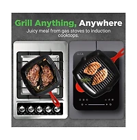 NutriChef 17.09” Heavy-Duty Cast Iron Square Skillet Grill Pan NCCIES47