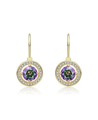 14K Gold Plated with Round Colored Cubic Zirconia Leverback Earrings