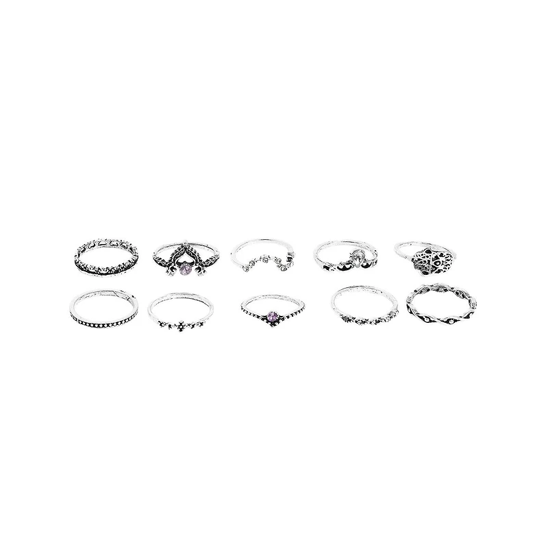 Sohi Oxidised Set Of 10 Multi-Layer Rings
